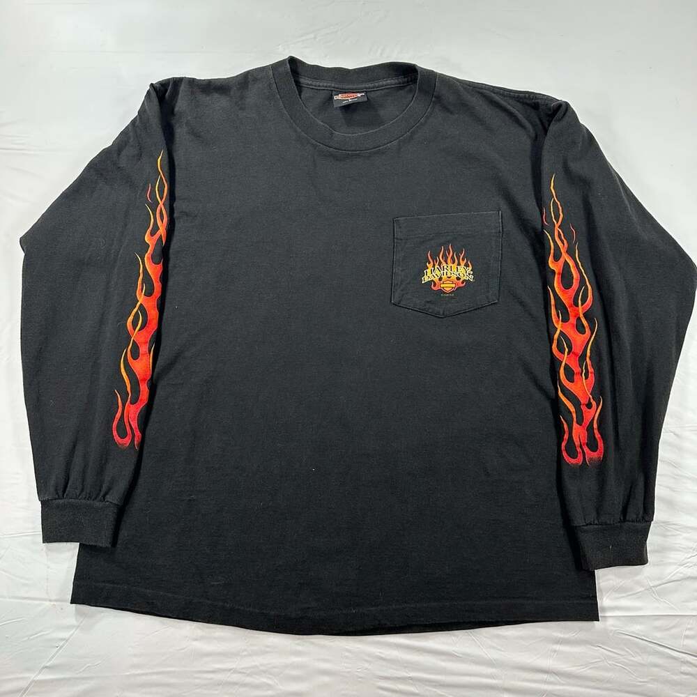 Vintage Harley Davidson Flame Shirt Uke’s Single Stitch Long Sleeve Made in USA